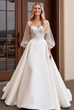 Delicate Ivory Lace A Line Illusion Long Sleeve Wedding Dress