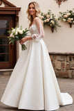 Delicate Ivory Lace A Line Illusion Long Sleeve Wedding Dress