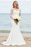 Graceful Ivory Mermaid Lace Illusion Long Sleeve Wedding Dress