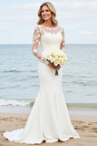 Graceful Ivory Mermaid Lace Illusion Long Sleeve Wedding Dress