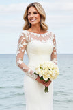 Graceful Ivory Mermaid Lace Illusion Long Sleeve Wedding Dress