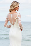 Graceful Ivory Mermaid Lace Illusion Long Sleeve Wedding Dress