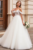 Off The Shoulder Ivory A Line Tulle Lace Wedding Dress
