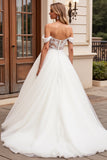 Off The Shoulder Ivory A Line Tulle Lace Wedding Dress