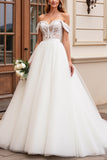 Off The Shoulder Ivory A Line Tulle Lace Wedding Dress