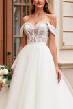 Off The Shoulder Ivory A Line Tulle Lace Wedding Dress