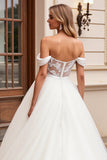 Off The Shoulder Ivory A Line Tulle Lace Wedding Dress