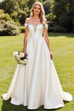 Ivory A Line Off the Shoulder Satin Wedding Dress