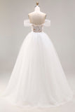 Ivory Off The Shoulder Ball-Gown Lace Tulle Wedding Dress