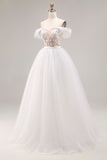 Ivory Off The Shoulder Ball-Gown Lace Tulle Wedding Dress