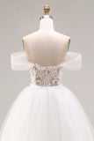 Ivory Off The Shoulder Ball-Gown Lace Tulle Wedding Dress