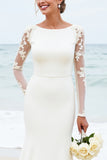 Graceful Ivory Lace Mermaid Wedding Dress with Long Sleeves