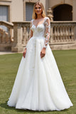 Lace Tulle Ivory A Line Appliques Spaghetti Straps Wedding Dress