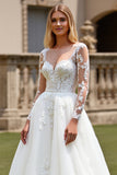 Lace Tulle Ivory A Line Appliques Spaghetti Straps Wedding Dress
