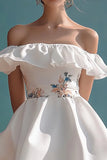 Off The Shoulder White A Line Graduation Dress