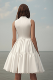 White A Line High Neck Ruffled Mini Dress