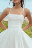 White A Line Ruffled Spaghetti Straps Mini Dress