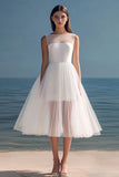 White A Line Boat Neck Tulle Party Dress