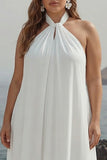 Halter White A-Line Plus Size Maxi Engagement Dress