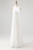 Halter White A-Line Maxi Engagement Dress