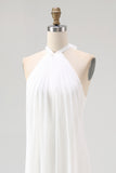 Halter White A-Line Maxi Engagement Dress