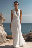 White V-Neck Ruched A Line Engagement Dress