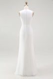 White Ruched V-Neck Sheath Bridal Shower Dress