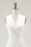 White Ruched V-Neck Sheath Bridal Shower Dress