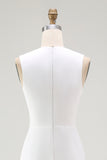 White Ruched V-Neck Sheath Bridal Shower Dress