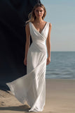 Simple White V-Neck Sheath Engagement Dress