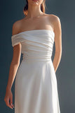 One Shoulder Satin A Line White Engagement Dress