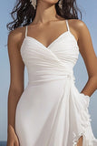 White Ruched Ruffle Asymmetrical Party Dress