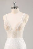 White Bodycon V Neck Mini Graduation Dress With Sequins
