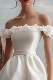 Off The Shoulder Asymmetrical A Line White Graduation Dress