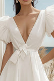 White Ruffle Sleeve V-Neck A Line Mini Dress
