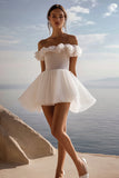 Off The Shoulder White A Line Graduation Dress With Sequins