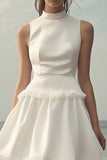 White High Neck A Line Mini Dress With Ruffles