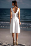 White V-Neck Sheath Satin Graduation Dress