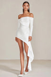 Off The Shoulder Sequins Ruffles Graduation Dress with Long Sleeves