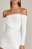 Off The Shoulder Sequins Ruffles Graduation Dress with Long Sleeves
