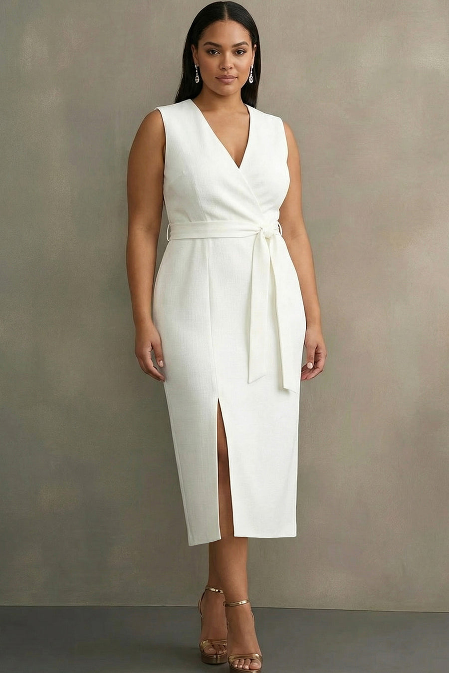 green emerald velvet dress Calla Plus Size White Semi Formal Shirt Dress– Hello Curve main image 1