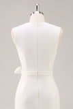 White Sheath V-Neck Formal Dress with Sash