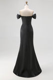Off The Shoulder Sequin Sheath Blakc Tie Dress With Slit