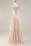 Strapless Champagne Pleated A-Line Wedding Guest Dress