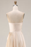 Strapless Champagne Pleated A-Line Wedding Guest Dress