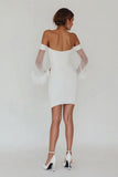 White Off the Shoulder Ruched Long Sleeve Graduation Dress