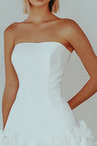 Ruffle Strapless White A Line Satin Short Graduation Dress