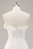 White A Line Strapless Mini Lace Graduation Dress