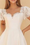 Lace A Line White Graduation Dress with Short Sleeves
