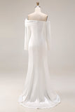 White Off the Shoulder Mermaid Satin Wedding Dress